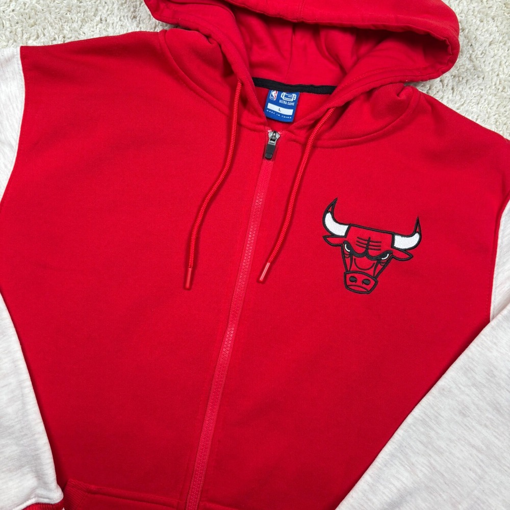 NBA Ultra Game Chicago Bulls Zip Hoodie Mens Large Red Varsity Stripe